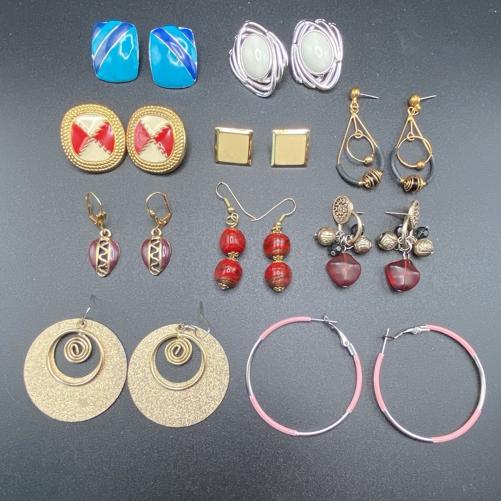Unsigned Mixed Metal Earring Lot 10 Pairs Vintage To Now Multi Color OS